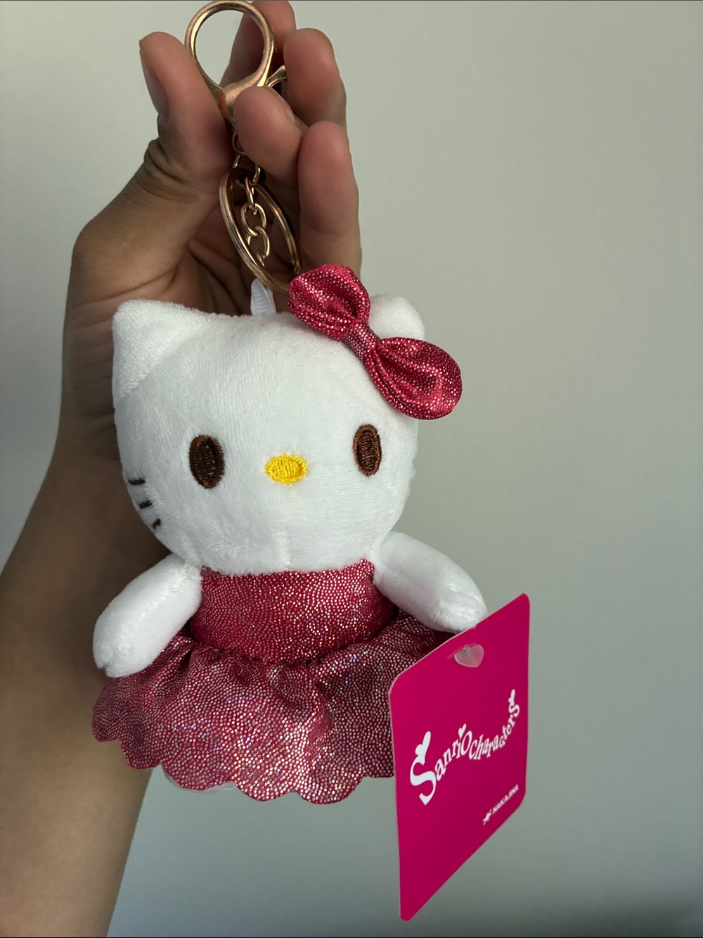 2/$25🎀Hello Kitty White Plush Keychain with Sparkling Pink Dress